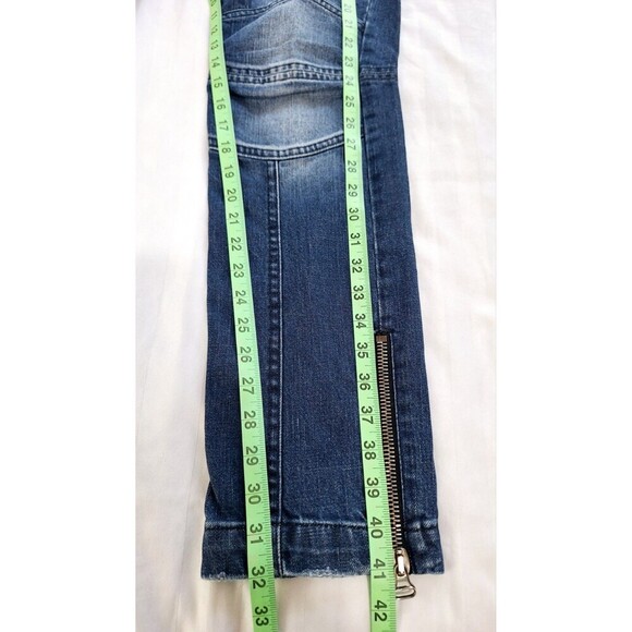 Pierre Balmain Women Blue Denim Moto Biker Jeans Zipper Detail Ankle Zip Size 34 - Picture 9 of 12
